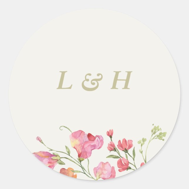 romantic dainty floral wreath spring Wedding Classic Round Sticker (Front)