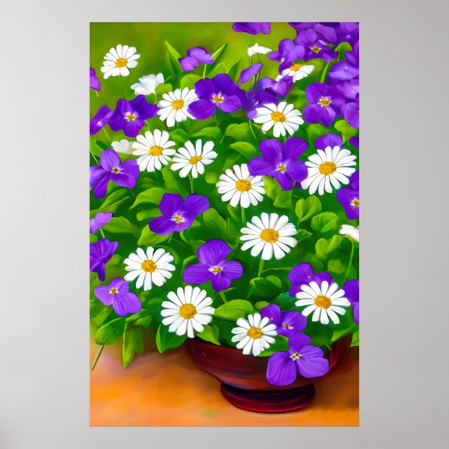 Romantic Daisies and violets, bouquet Poster (Front)
