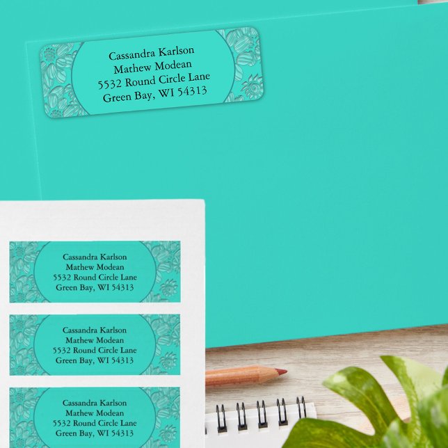 Romantic Daisies Floral Turquoise Return Address (Romantic Daisies Floral Turquoise Return Address Label)