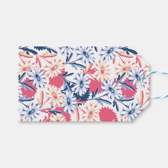 Romantic Daisy Flower Pattern Gift Tags (Front (Horizontal))