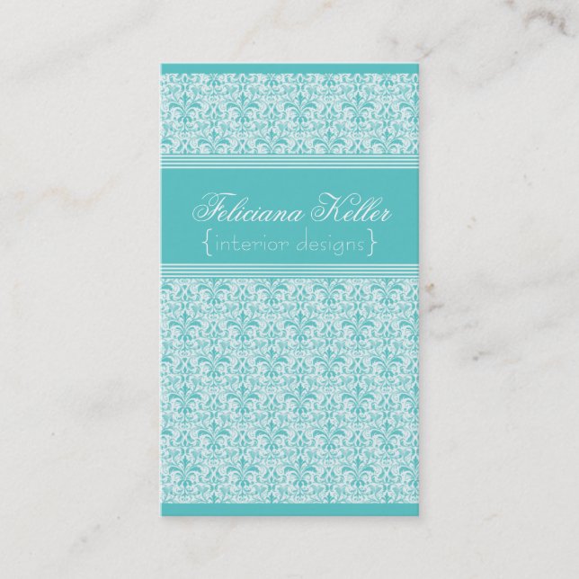 Romantic Damask Business Card, Turquoise Card (Front)