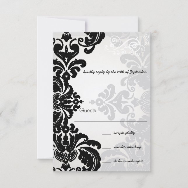 Romantic Damask Shadows Damask Wedding RSVP (Front)