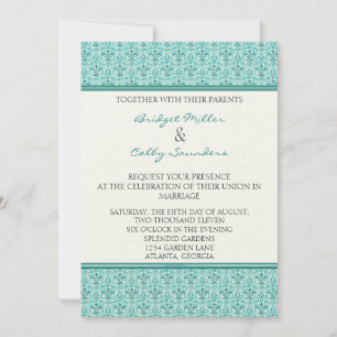 Romantic Damask Wedding Invite, Turquoise Invitation