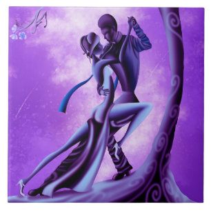 Romantic Dancer under Moonlit Tree Tile