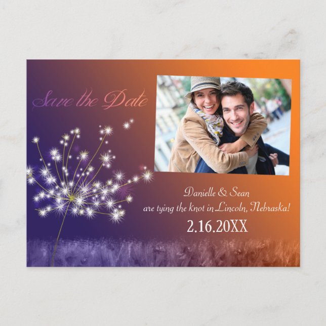 Romantic Dandelion Photo Wedding Save the Date Announcement Postcard (Front)