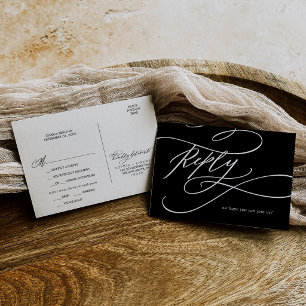 Romantic Dark Black Printable Meal RSVP Postcard