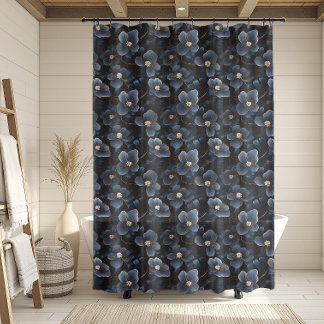 Romantic Dark Blue Floral Seamless Pattern Shower Curtain