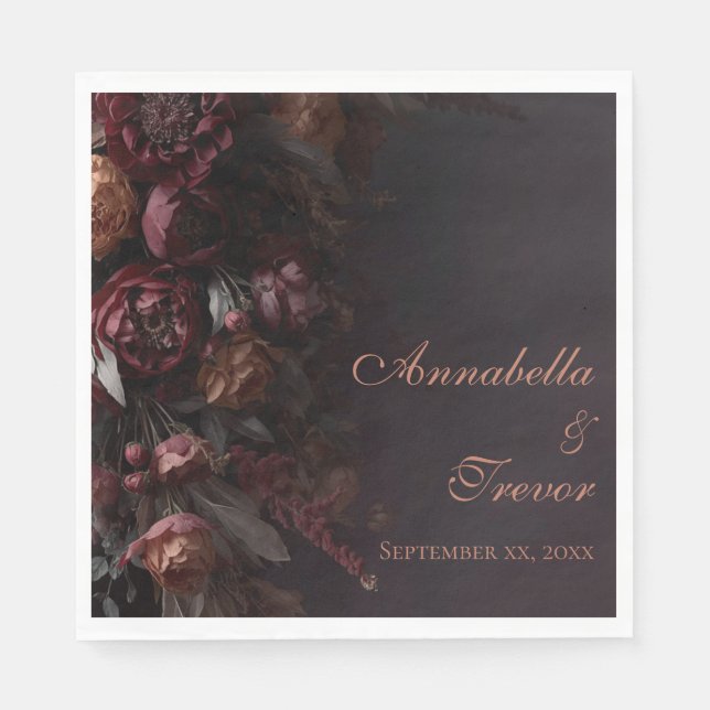 Romantic Dark Fall Floral Burgundy Custom Name Napkin (Front)
