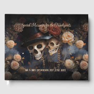 Romantic Dark Floral Kissing Skulls Gothic Wedding Guest Book