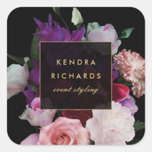 Romantic Dark Florals Square Sticker