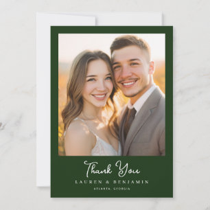 Romantic Dark Green Elegant Photo Thank You Card