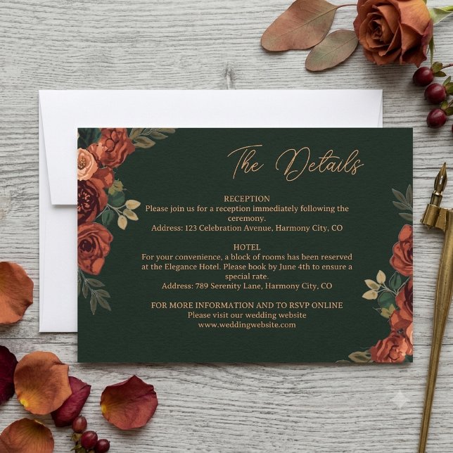 Romantic Dark Green Floral Details Enclosure Card (Creator Uploaded)