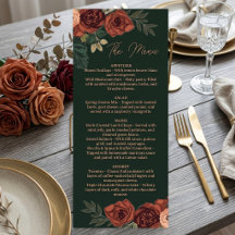 Romantic Dark Green Floral Menu , Wedding Menu