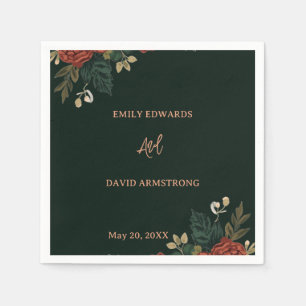 Romantic Dark Green Floral Wedding Napkins