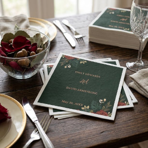 Romantic Dark Green Floral Wedding Napkins