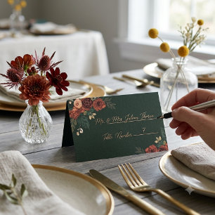 Romantic Dark Green Floral Wedding Place Cards