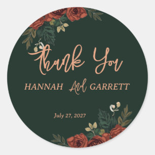 Romantic Dark Green Garden Wedding  Classic Round Sticker