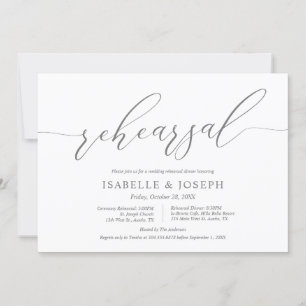 Romantic Dark Grey, Wedding Rehearsal and Dinner Invitation