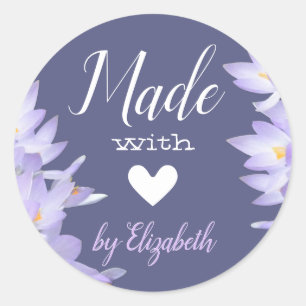 Romantic Dark Lilac Lavender Purple Made with Love Classic Round Sticker