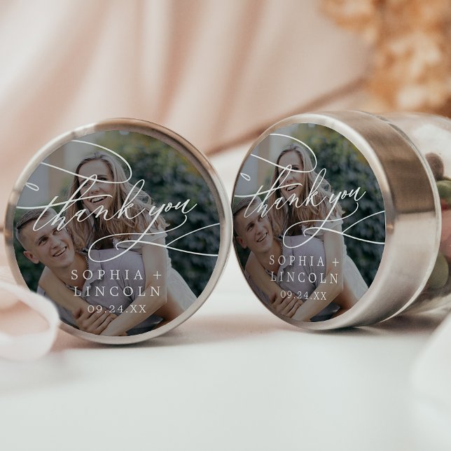 Romantic Dark Photo Overlay Thank You Favour Classic Round Sticker (Creator Uploaded)