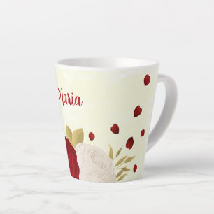 Romantic dark red & white flowers wedding latte mug