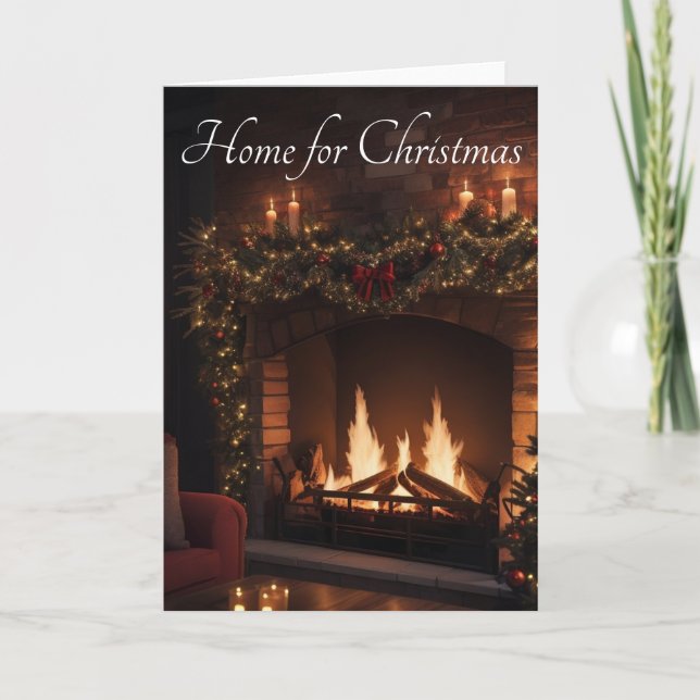 Romantic Darkwood Fireplace Christmas Card (Front)