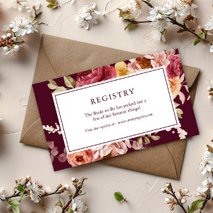 Romantic Deep Burgundy Floral Bridal shower Enclosure Card