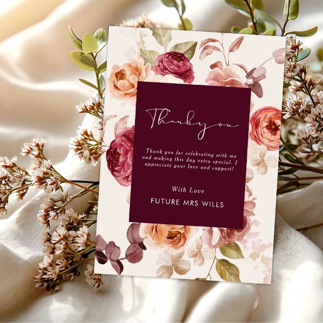 Romantic Deep Burgundy Floral Elegant Thank you Invitation (Creator Uploaded)