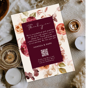 Romantic Deep Burgundy Floral Elegant Thank you Invitation