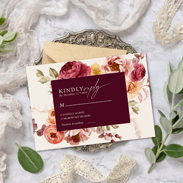 Romantic Deep Burgundy Floral Elegant Wedding Enclosure Card (Creator Uploaded)
