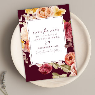 Romantic Deep Burgundy Floral Save the date   Invitation