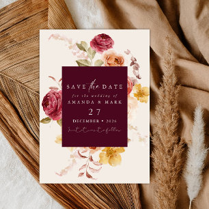 Romantic Deep Burgundy Floral Save the date  Invitation