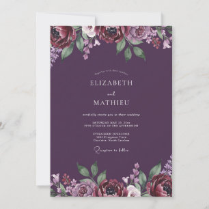 Romantic Deep Plum Peony Wedding Invitation