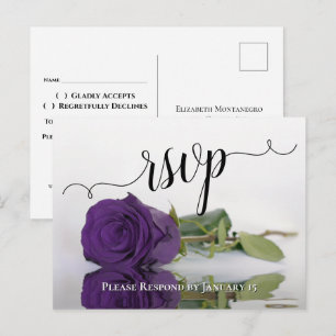 Romantic Deep Purple Reflecting Rose Wedding RSVP Postcard