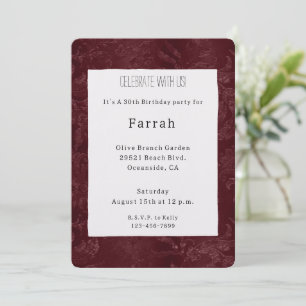 Romantic Deep Red Burgundy Floral Birthday Invitation