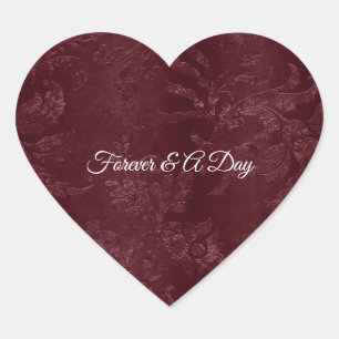 Romantic Deep Red Burgundy Floral Wedding Heart Sticker