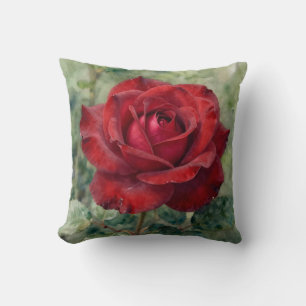 Romantic Deep Red Rose Bloom Cushion