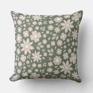 Romantic Deep Sage Watercolor Floral Pattern Cushion