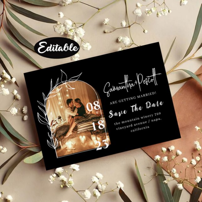 Romantic Delicate Black Arch Save The Date Cards (Creator Uploaded)