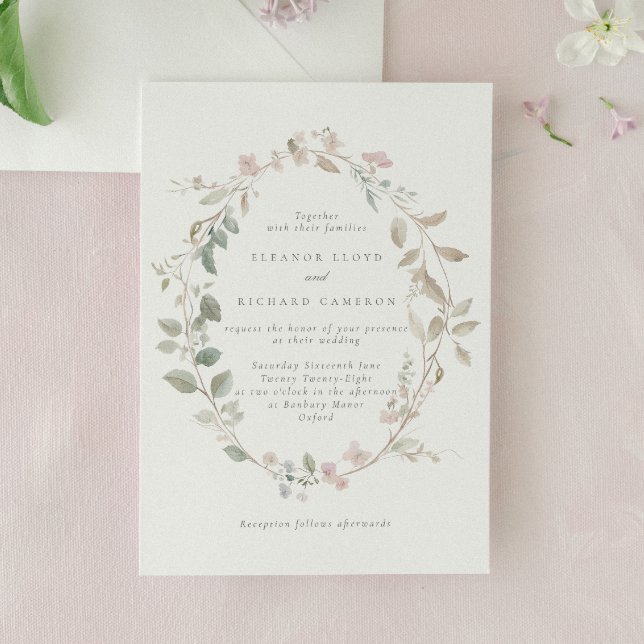 Romantic Delicate Blush Floral Wreath Wedding Invitation (Creator Uploaded)