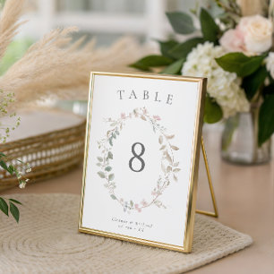 Romantic Delicate Blush Floral Wreath Wedding Table Number