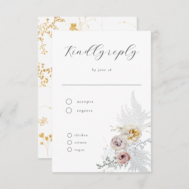 Romantic Delicate Floral Calligraphy Wedding RSVP Card (Front/Back)