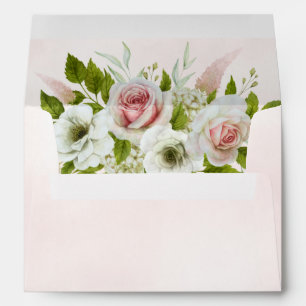 Romantic Delicate Pink Watercolor Roses Wedding Envelope