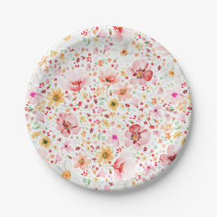 Romantic Delicate Watercolor Flowers Garden Party Paper Plate