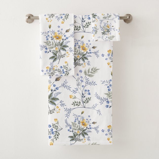 romantic delicate wildflower pattern Yellow blue 2 Bath Towel Set (Insitu)