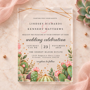 Romantic Desert Blooms Pink Cactus Floral Wedding Acrylic Invitations