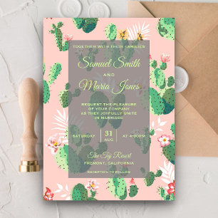 Romantic Desert Floral Cactus Wedding Invitation