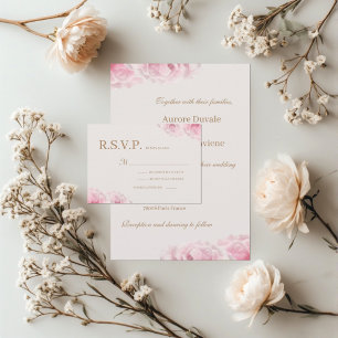 Romantic Dewy Pink Real Roses Wedding RSVP Invitation