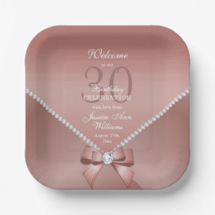 Romantic Diamonds & Rose Gold Bow 30th Birthday   Paper Plate