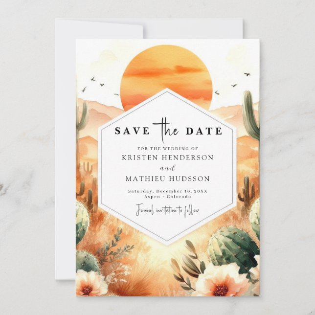 Romantic Digital Cactus Wedding Save The Date (Front)